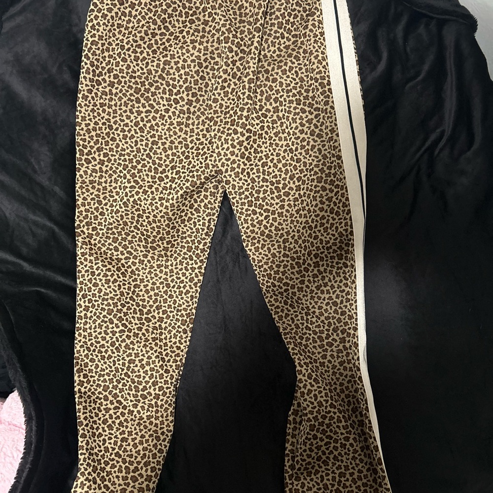 Palm Angels Leopard Print Pants with White Stripe